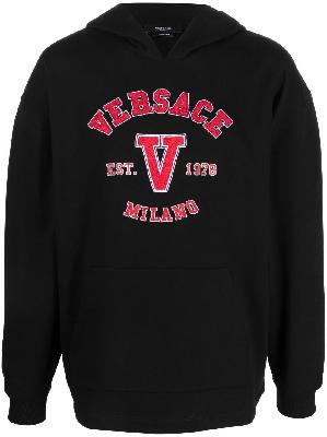 Versace - Black Logo Print Cotton Hoodie