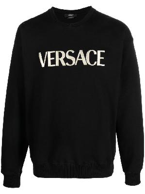 Versace - Black Logo Embroidered Cotton Sweater