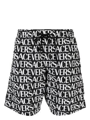 Versace - Black Logo Print Swim Shorts