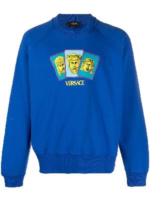 Versace - Blue Cotton Logo Print Sweatshirt