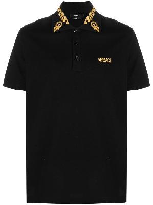 Versace - Black Logo Embroidered Polo Shirt