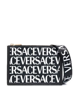 Versace - Black Logo Print Cotton Shoulder Bag