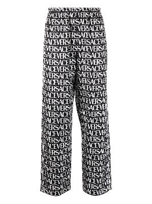 Versace - Black Logo Print Silk Trousers