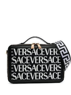 Versace - Black Logo Print Leather Cross Body Bag