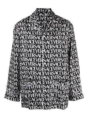 Versace - Black Logo Print Silk Pyjama Shirt