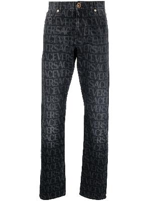 Versace - Black Logo Print Straight-Leg Jeans
