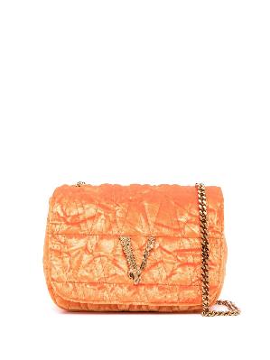 Versace - Orange Velvet Quilted Cross Body Bag