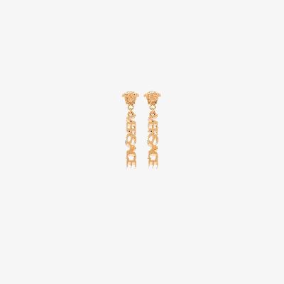 Versace - Gold Tone Medusa Logo Drop Earrings
