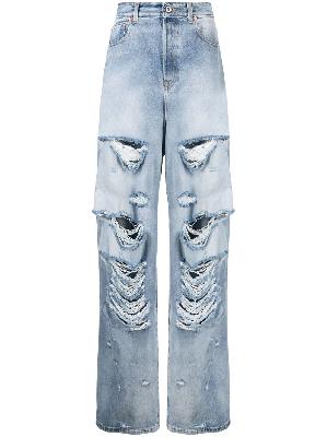 VETEMENTS - Blue Distressed Wide-Leg Jeans