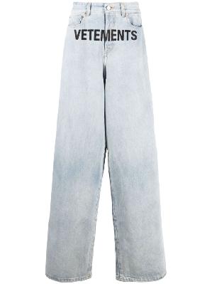 VETEMENTS - Blue Logo Print Wide-Leg Jeans