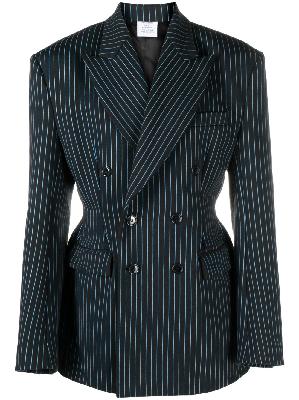 VETEMENTS - Blue Double Breasted Pinstripe Coat