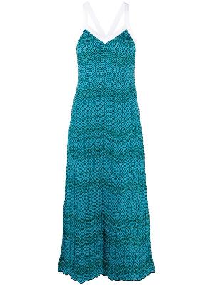Wales Bonner - Blue Palm Chevron Knitted Midi Dress