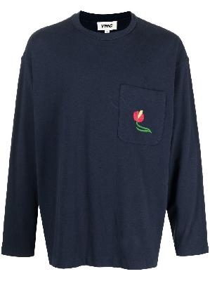 YMC - Blue Monterey Floral Embroidered Long Sleeved T-Shirt