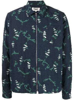 YMC - Blue Bowie Floral Embroidery Zip-Up Shirt