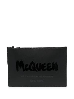 Alexander McQueen logo-print flat-zip pouch