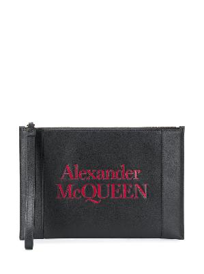 Alexander McQueen logo-print zip clutch