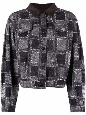 Andersson Bell check-pattern frayed denim jacket