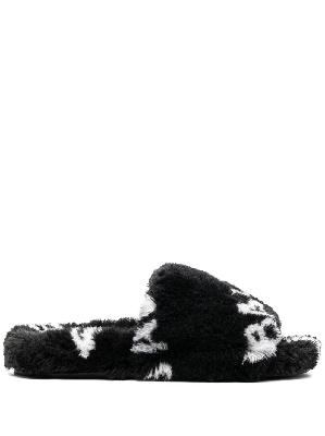 Balenciaga faux fur logo slippers