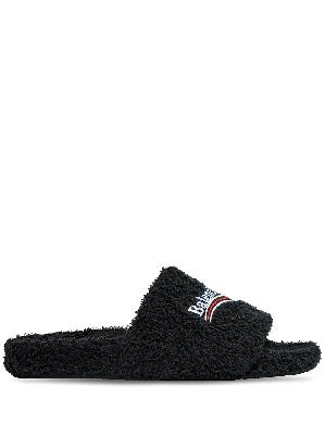 Balenciaga embroidered-logo furry slippers