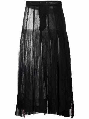 Thom Browne tulle-detail backstrap pleated long skirt