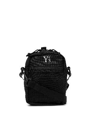 Y's embroidered-logo mesh crossbody bag