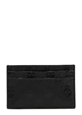 Black skull-print leather card holder