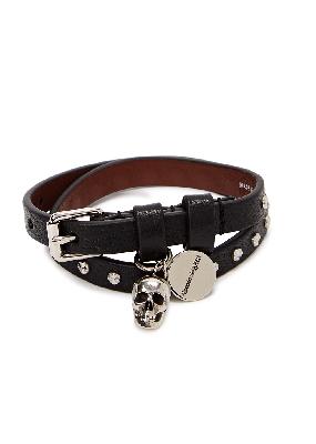 Black studded leather wrap bracelet