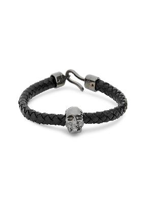 Skull-embellished braided leather bracelet