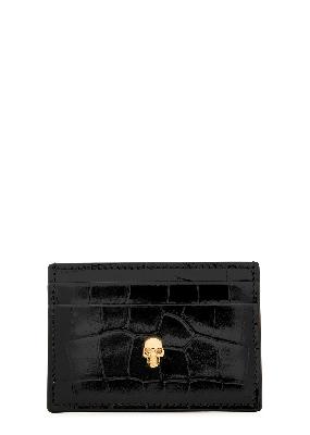Black skull-embellished leather card holder