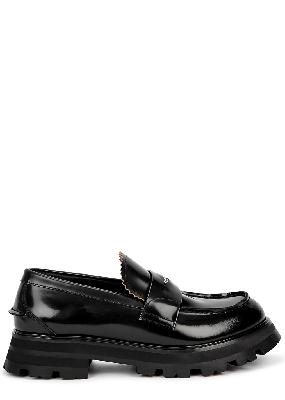Black glossed leather penny loafers