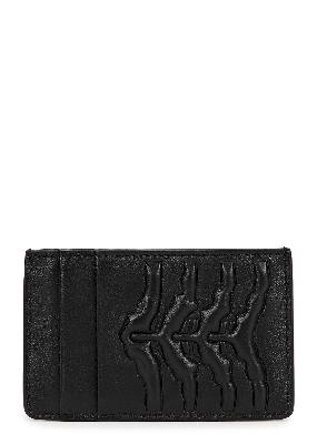Black ribcage-debossed leather card holder