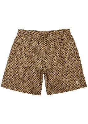 Brown printed shell swim shorts