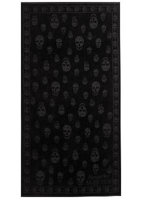 Black skull-jacquard cotton towel