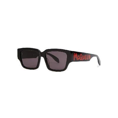 Alexander McQueen Black Rectangle-frame Sunglasses - Black Grey
