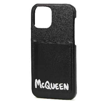 Alexander McQueen Black Logo Leather IPhone 12 Pro Case - Black And White