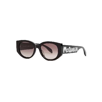 Alexander McQueen Black Logo Oval-frame Sunglasses - Black Grey