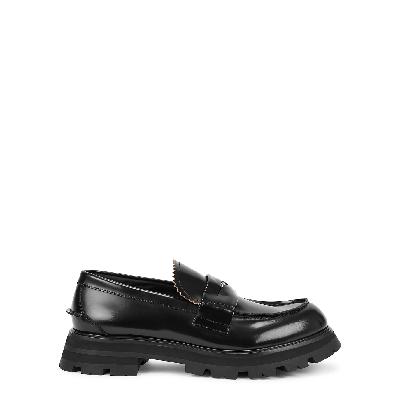 Alexander McQueen Black Glossed Leather Penny Loafers - 10