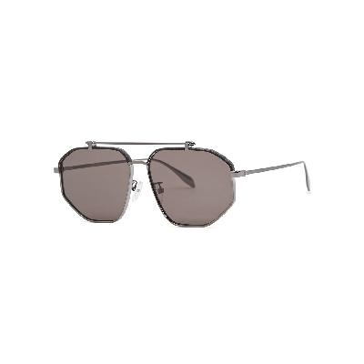 Alexander McQueen Gunmetal Aviator-style Sunglasses, Sunglasses, Grey