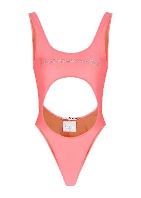 Bright pink logo cut-out swimsuit