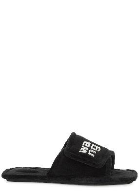 Lana black logo-embellished velour slippers
