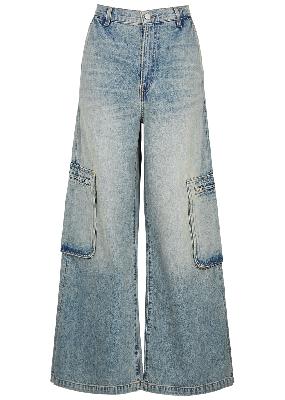 Blue washed wide-leg cargo jeans