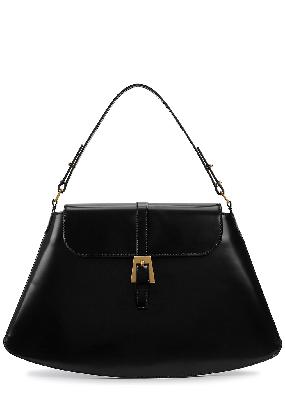 Portia black glossed leather top handle bag