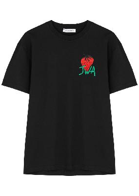 Black embroidered cotton T-shirt
