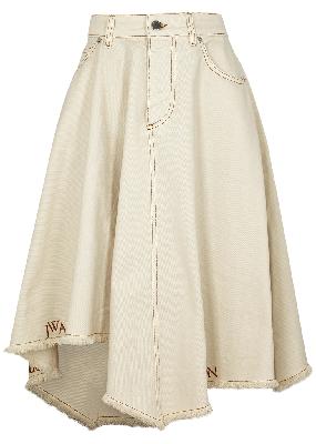 Cream asymmetric denim skirt