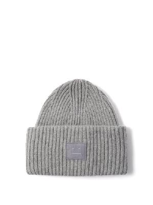 Acne Studios - Pansy Face Patch Wool Beanie Hat - Womens - Grey