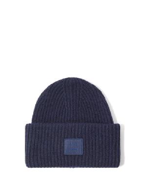 Acne Studios - Pansy Face Patch Wool Beanie Hat - Womens - Navy
