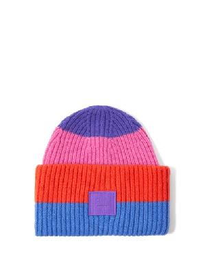 Acne Studios - Pansy Face Patch Striped Wool Beanie Hat - Womens - Multi