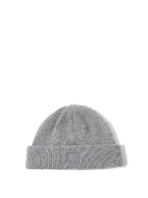 Acne Studios - Pansy Face Patch Wool Beanie Hat - Mens - Grey