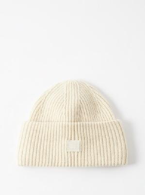 Acne Studios - Pansy Face-patch Wool Beanie - Womens - Oatmeal - ONE SIZE