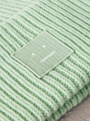 Acne Studios - Pansy Face-patch Ribbed-wool Beanie - Womens - Light Green - ONE SIZE